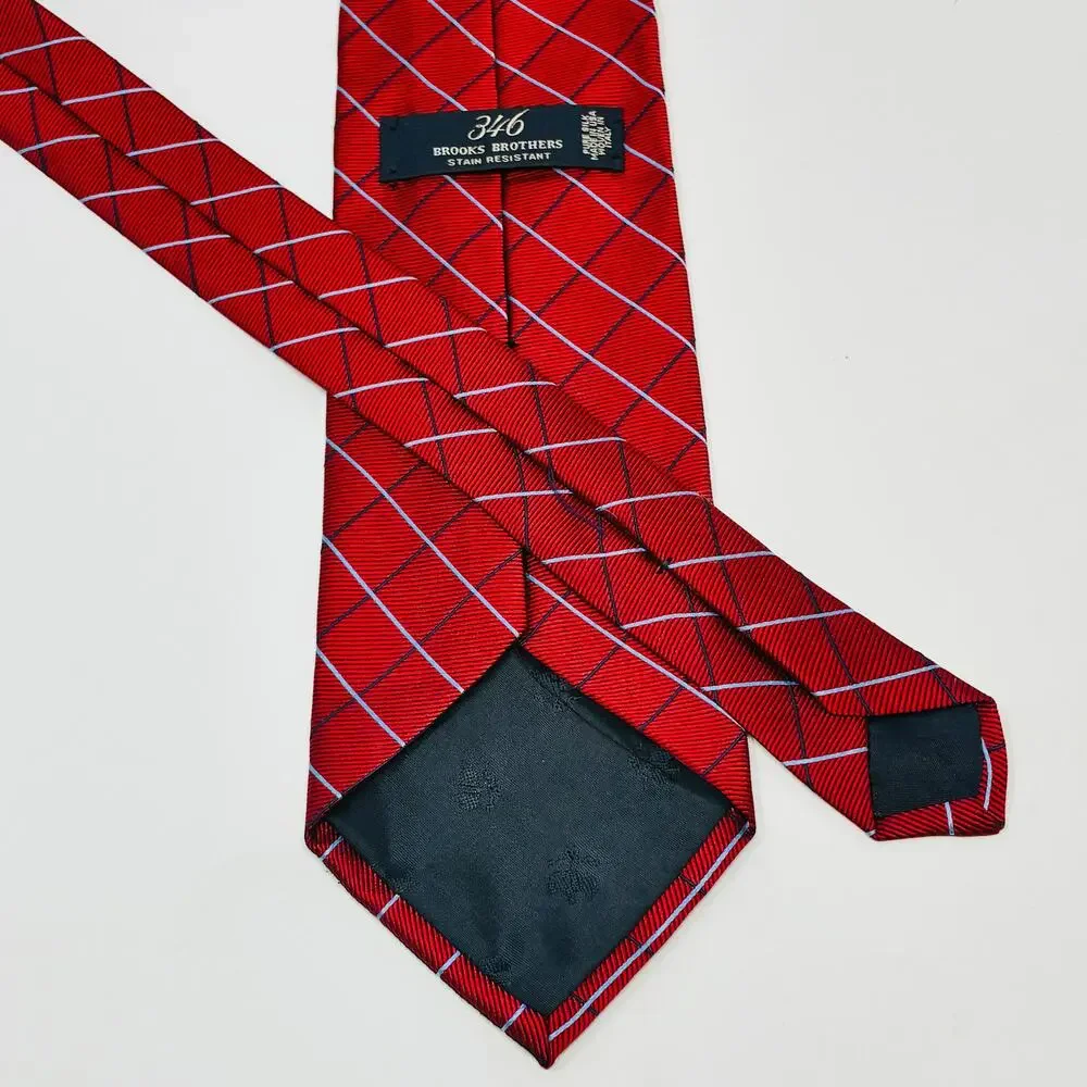 Brooks Brothers 346 Red Blue Windowpane Plaid Silk Tie 3.75x60 Made USA Italy